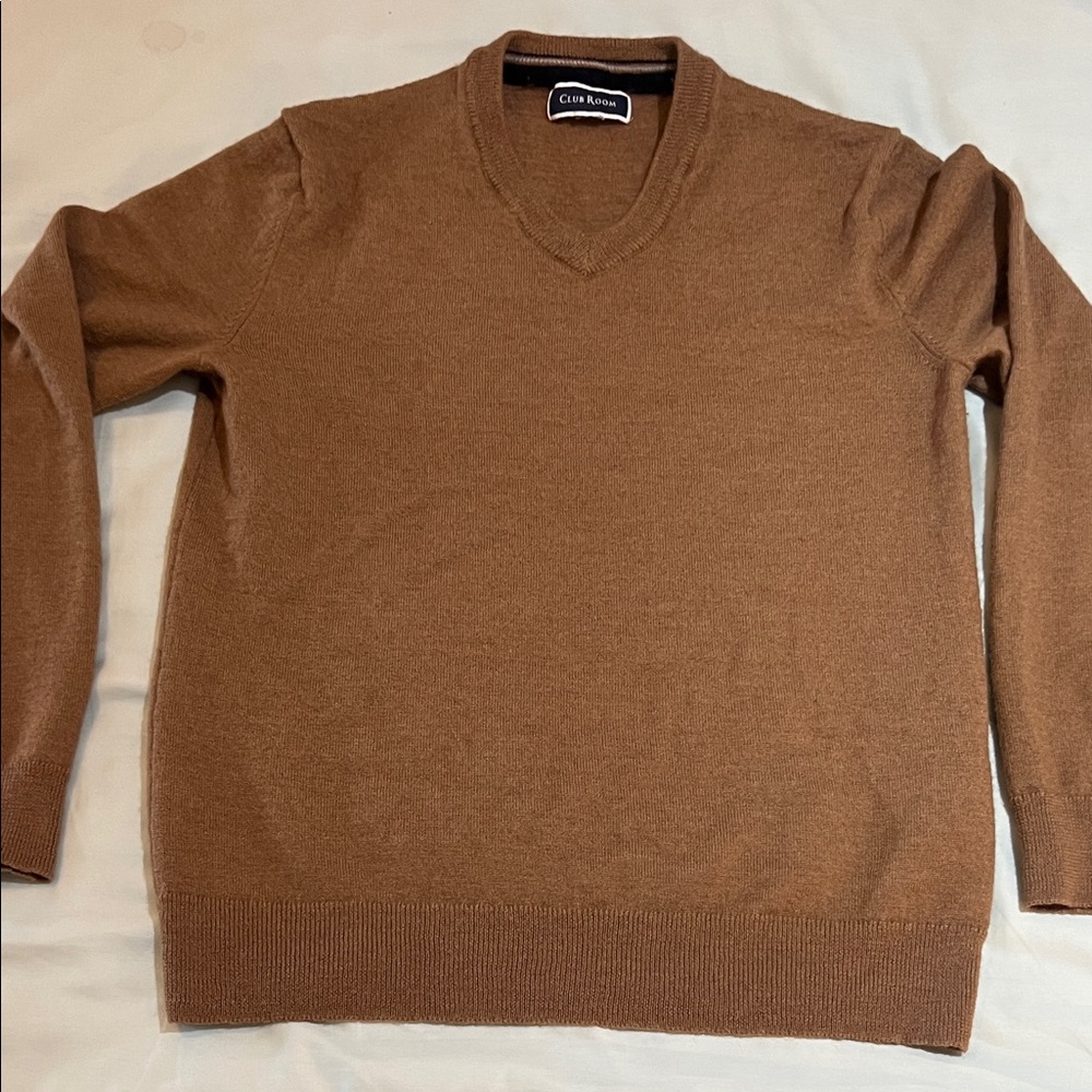 Club Room Men's V-Neck Sweater in Warm Brown